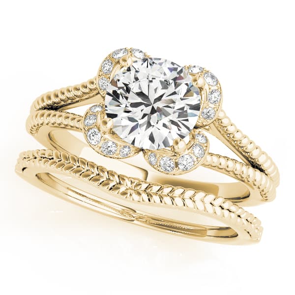 Round Halo Split Shank Engagement Ring, style 50966, On hand view in yellow gold