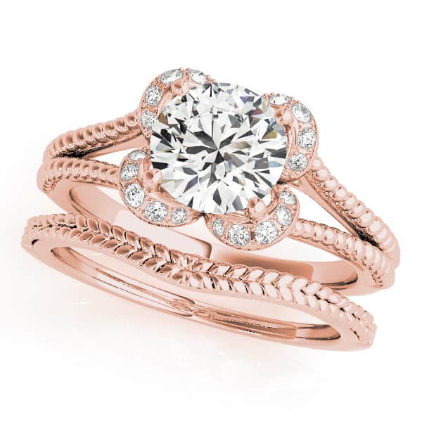 Round Halo Split Shank Engagement Ring, style 50966, On hand view in rose gold