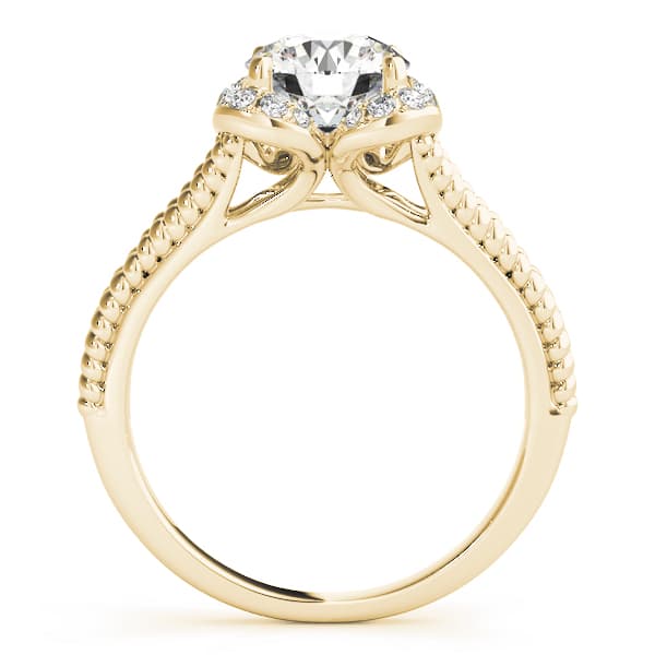 Round Halo Split Shank Engagement Ring, style 50966, Side view in yellow gold