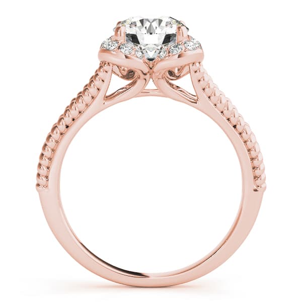 Round Halo Split Shank Engagement Ring, style 50966, Side view in rose gold