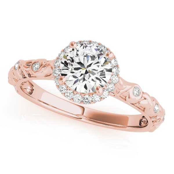 Nature Inspired Filigree Bezel Set Halo Engagement Ring, style 50967, Front view in rose gold