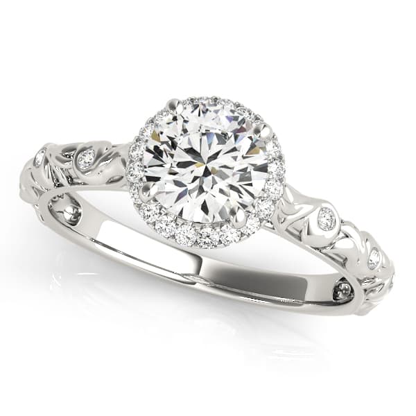 Nature Inspired Filigree Bezel Set Halo Engagement Rings — style 50967 in 10k White Gold