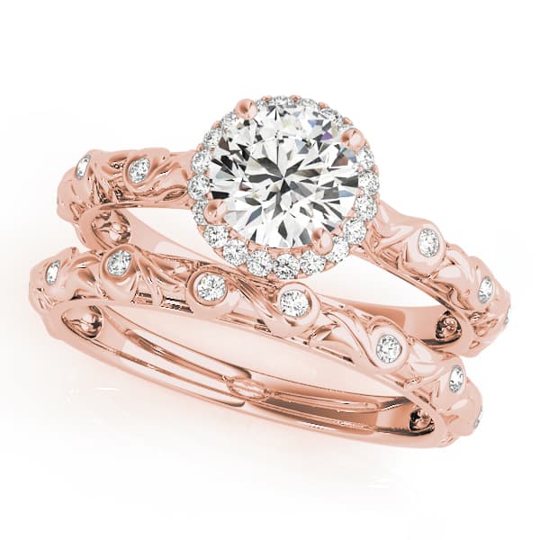 Nature Inspired Filigree Bezel Set Halo Engagement Ring, style 50967, On hand view in rose gold