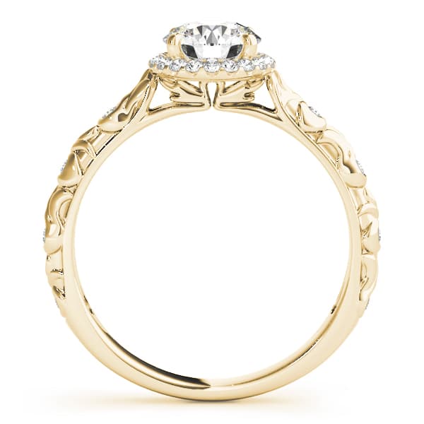 Nature Inspired Filigree Bezel Set Halo Engagement Ring, style 50967, Side view in yellow gold