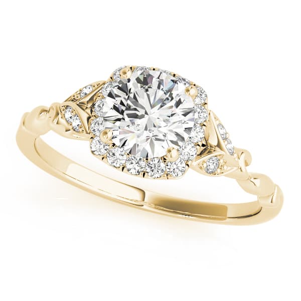 Floral Shape Round Halo Engagement Ring, style 50968, Front view in yellow gold