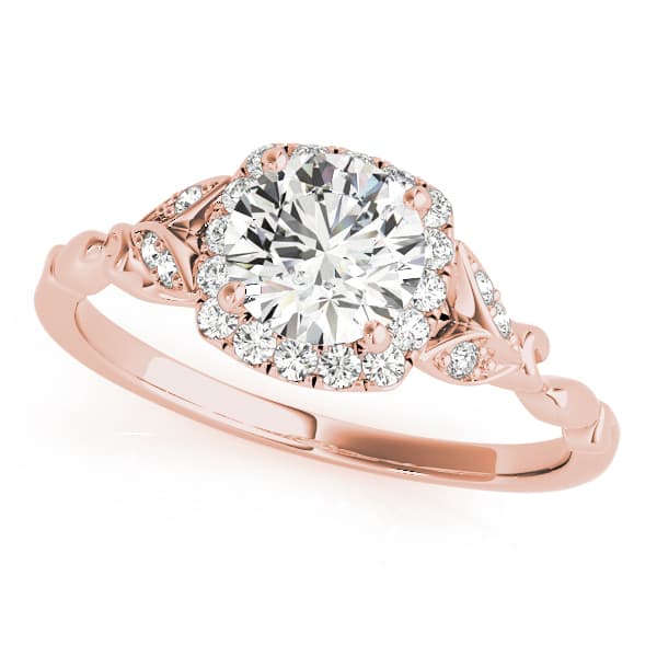 Floral Shape Round Halo Engagement Ring, style 50968, Front view in rose gold
