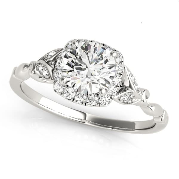 Floral Shape Round Halo Engagement Ring — style 50968 in 10k White Gold