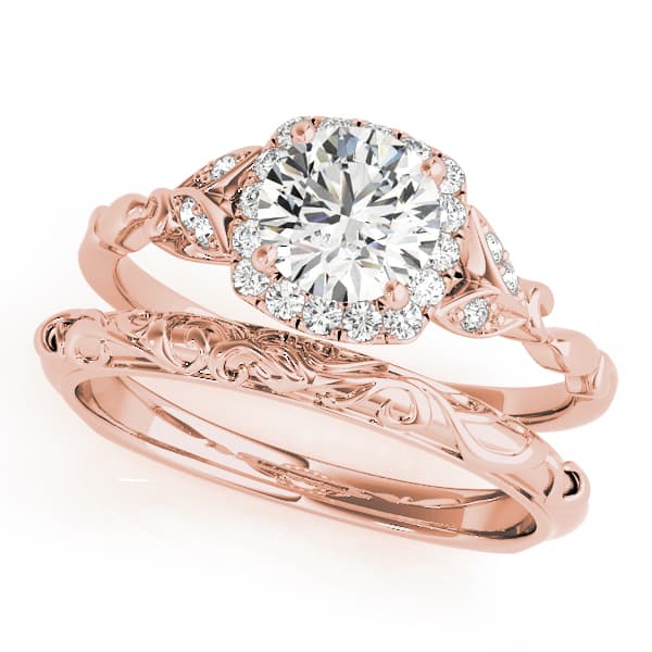 Floral Shape Round Halo Engagement Ring, style 50968, On hand view in rose gold