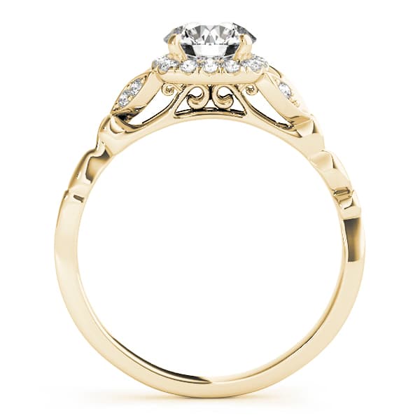 Floral Shape Round Halo Engagement Ring, style 50968, Side view in yellow gold