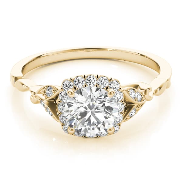Floral Shape Round Halo Engagement Ring, style 50968, Top view in yellow gold