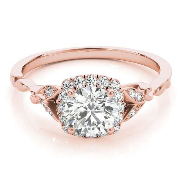Floral Shape Round Halo Engagement Ring, style 50968, Top view in rose gold