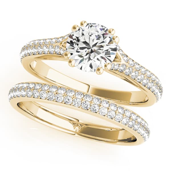 Double Row Pavé Engagement Ring, style 50969, On hand view in yellow gold