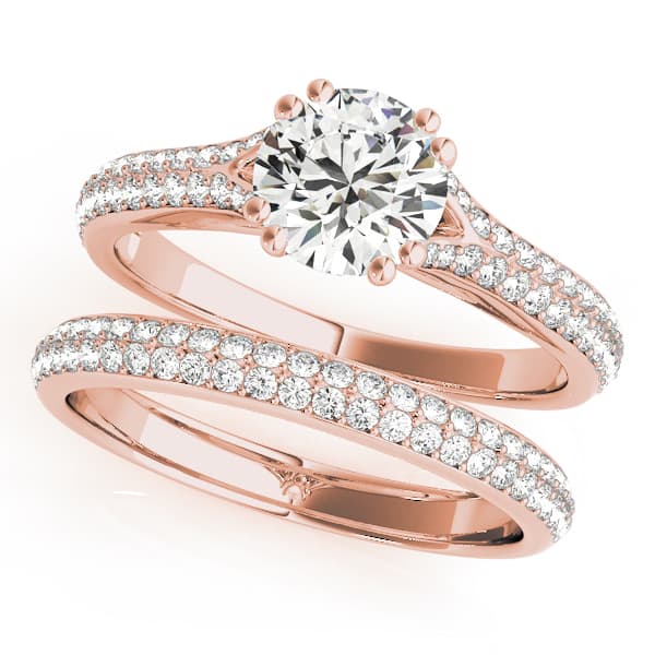 Double Row Pavé Engagement Ring, style 50969, On hand view in rose gold