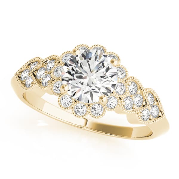 Vintage Milgrain Engagement Ring, style 50970, Front view in yellow gold