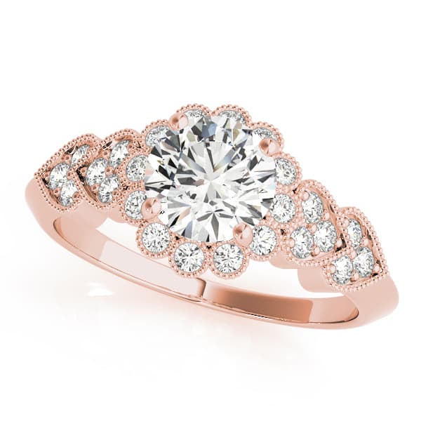 Vintage Milgrain Engagement Ring, style 50970, Front view in rose gold