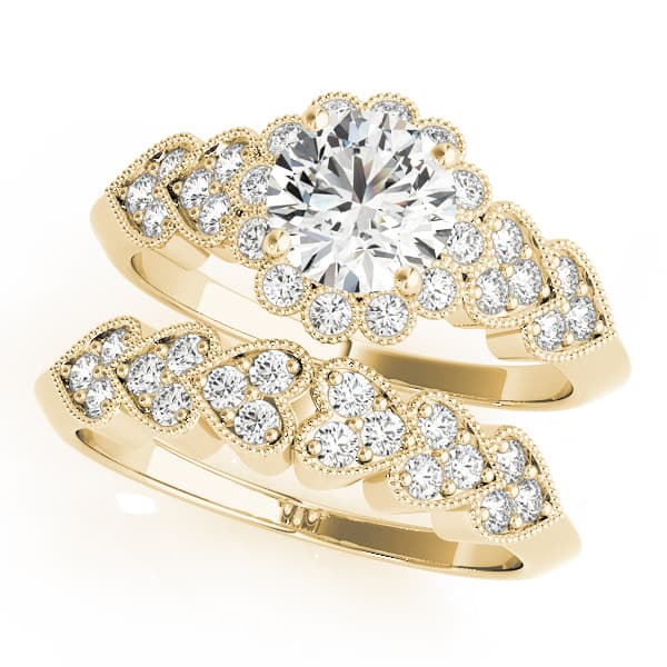 Vintage Milgrain Engagement Ring, style 50970, On hand view in yellow gold