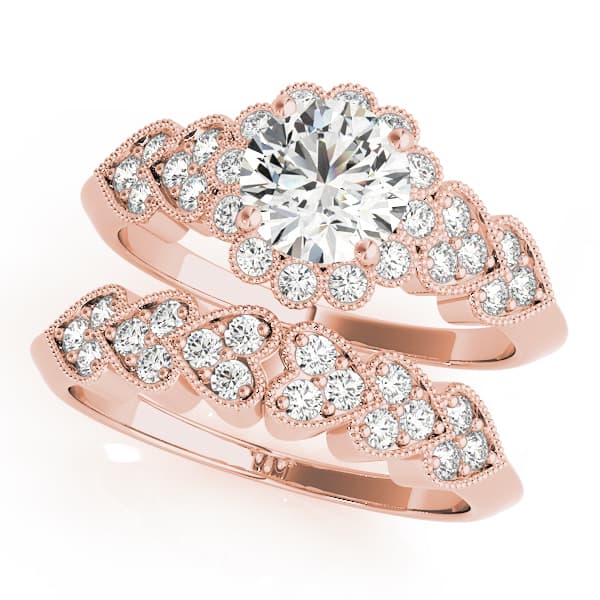 Vintage Milgrain Engagement Ring, style 50970, On hand view in rose gold