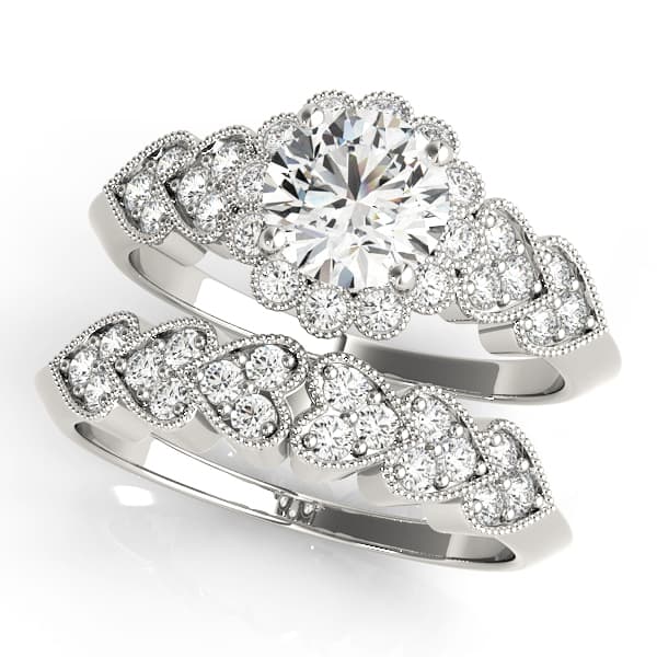 Vintage Milgrain Engagement Ring, style 50970, On hand view in white gold or platinum