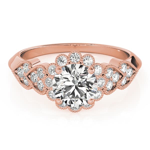Vintage Milgrain Engagement Ring, style 50970, Top view in rose gold