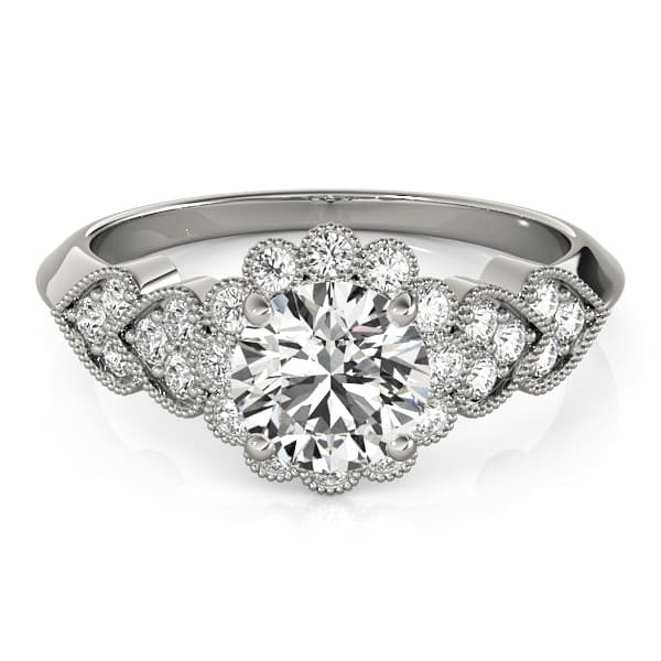 Vintage Milgrain Engagement Ring, style 50970, Top view in white gold or platinum