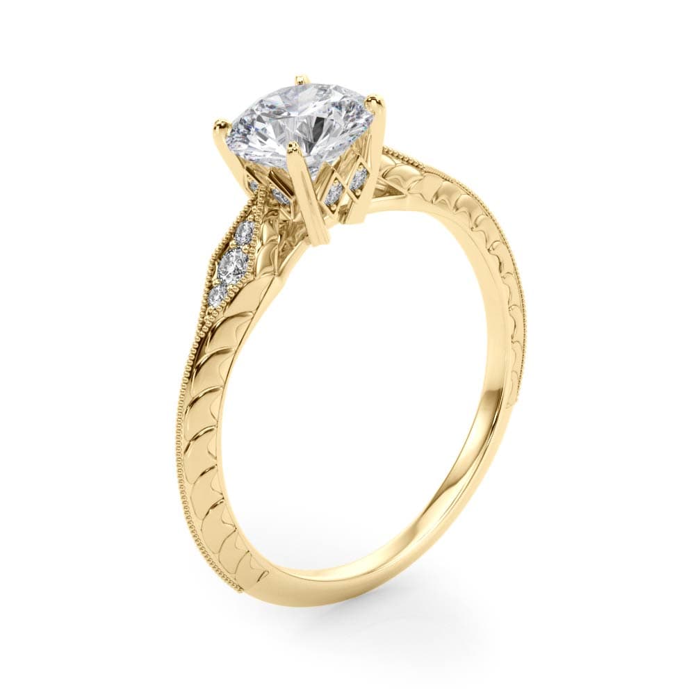 Antique Inspired Marquise Filigree Engagement Ring, style 50971, Angle view in yellow gold