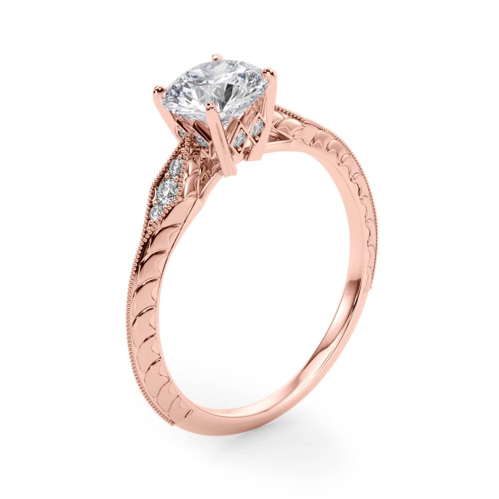 Antique Inspired Marquise Filigree Engagement Ring, style 50971, Angle view in rose gold
