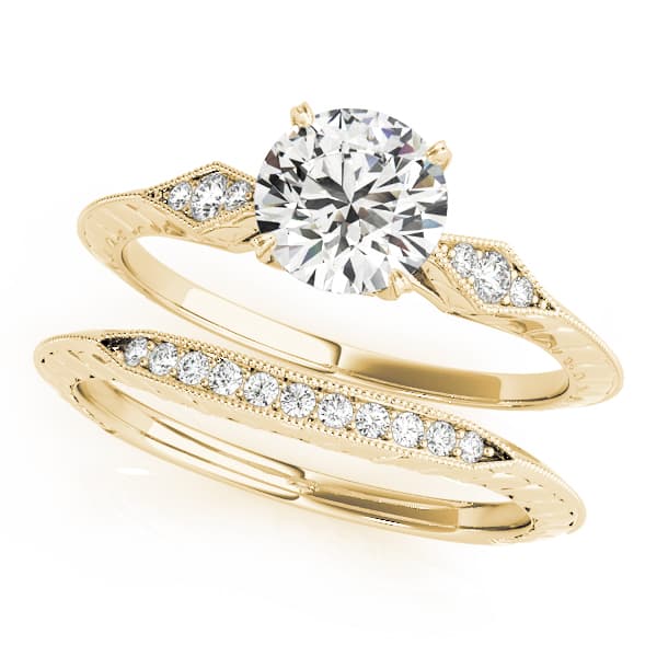 Antique Inspired Marquise Filigree Engagement Ring, style 50971, On hand view in yellow gold