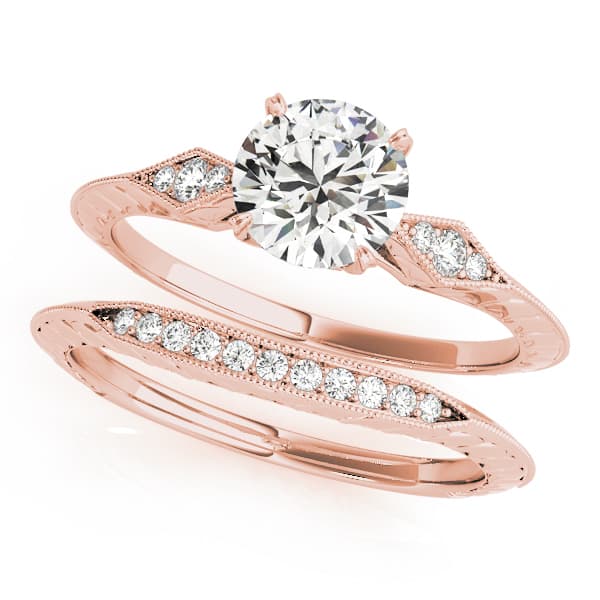 Antique Inspired Marquise Filigree Engagement Ring, style 50971, On hand view in rose gold