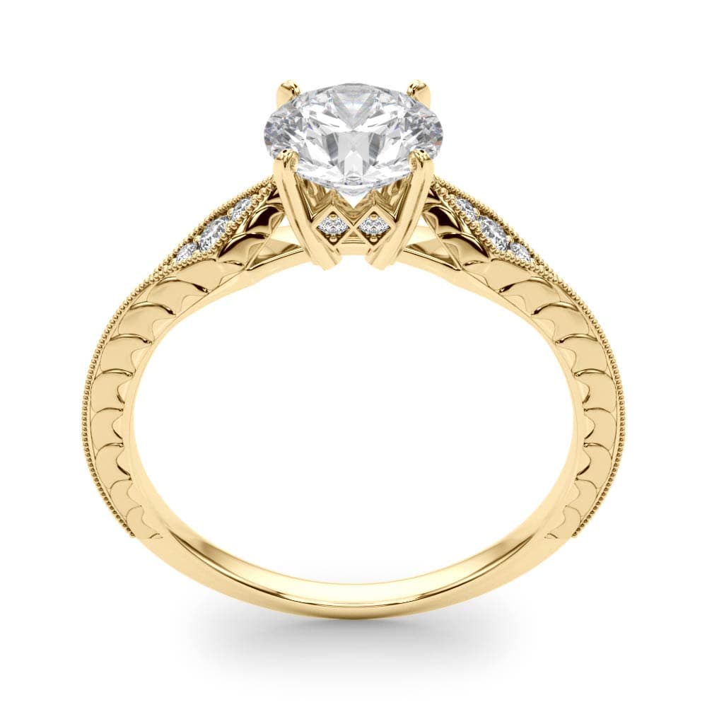 Antique Inspired Marquise Filigree Engagement Ring, style 50971, Top view in yellow gold