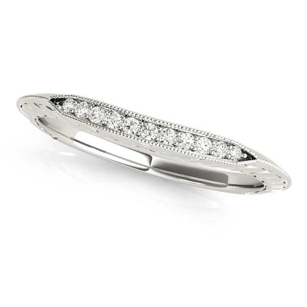 Vintage Inspired Filigree Prong Curved Wedding Band — B — White Gold