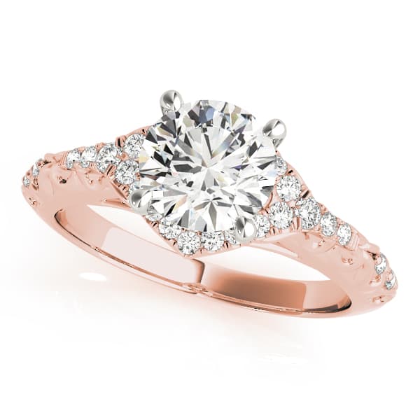 Vintage-Inspired Round Halo Engagement Ring, style 50972, Front view in rose gold