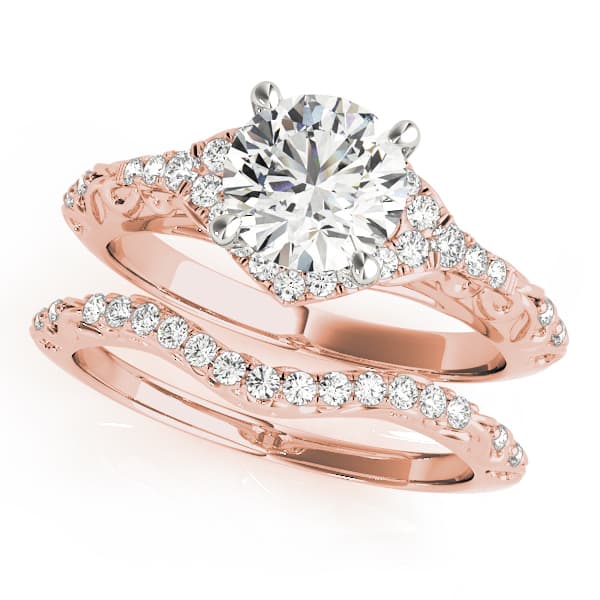 Vintage-Inspired Round Halo Engagement Ring, style 50972, On hand view in rose gold