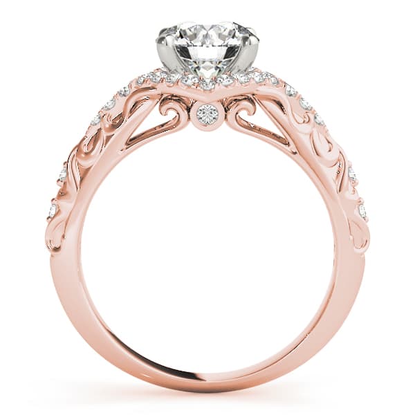 Vintage-Inspired Round Halo Engagement Ring, style 50972, Side view in rose gold