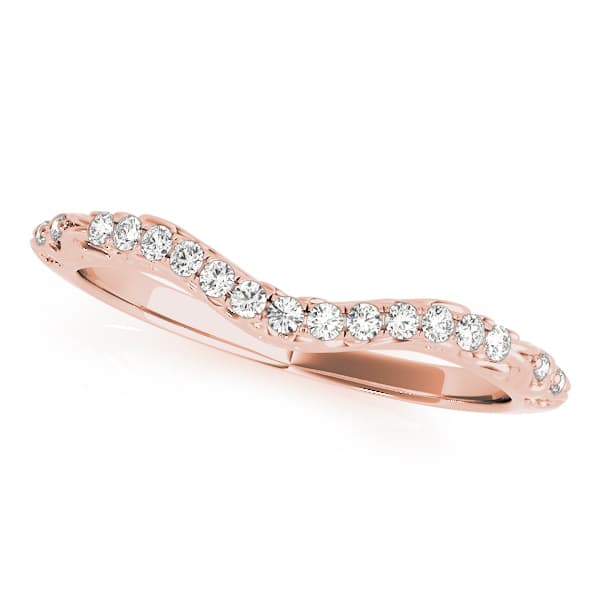 Vintage Inspired Filigree Curved Wedding Band (0.08 ct. tw.), Front view in rose gold
