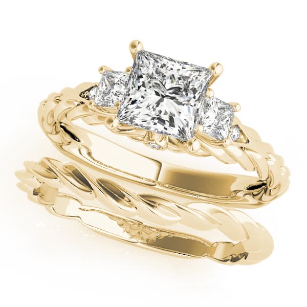 3-Stone Twisted Engagement Ring, style 50974, On hand view in yellow gold