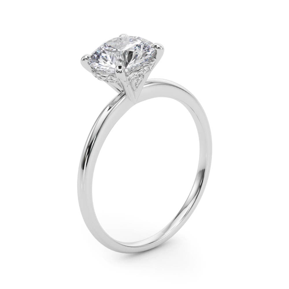 Round Solitaire Engagement Ring, style 50975, Angle view in white gold or platinum