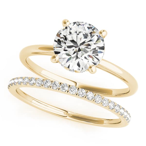 Round Solitaire Engagement Ring, style 50975, On hand view in yellow gold