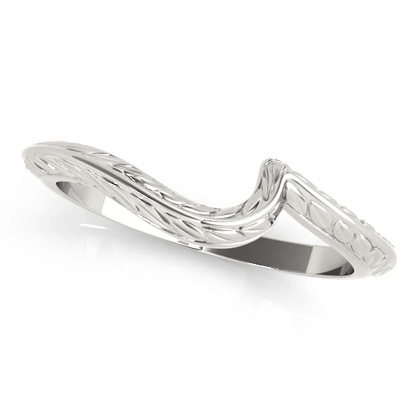 Engraved Filigree Curved Wedding Band — 3/4 CT — White Gold