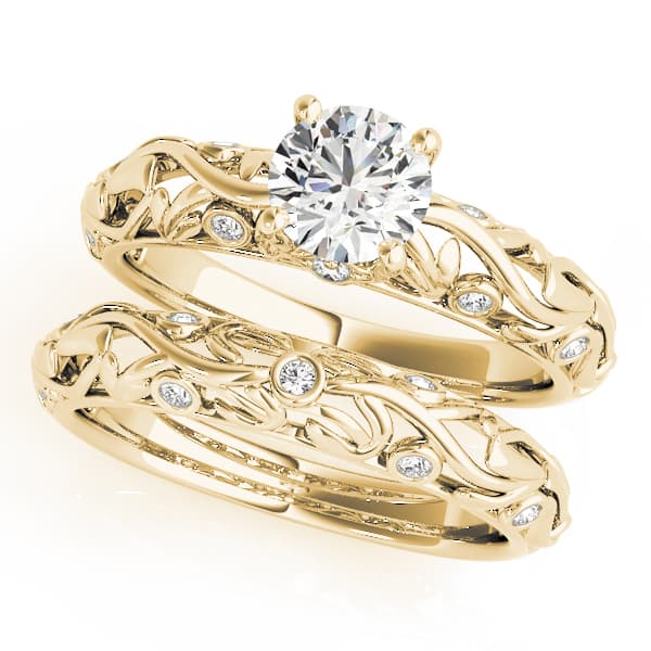 Nature Inspired Filigree Bezel Set Engagement Ring, style 50977, On hand view in yellow gold