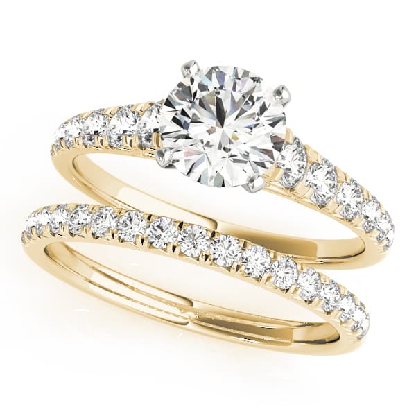 Graduated Diamond Engagement Ring, style 50979, On hand view in yellow gold