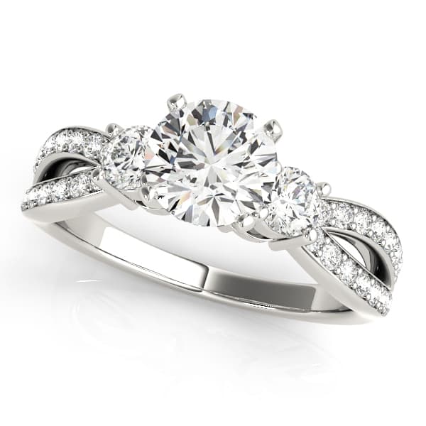 Split Shank Round Diamond Engagement Ring in White gold