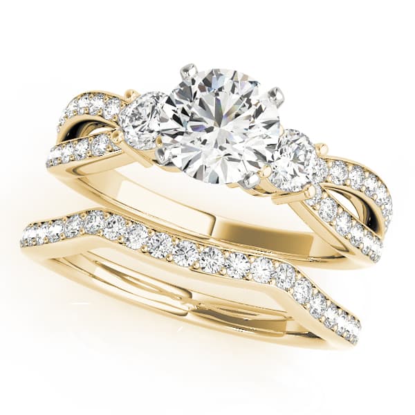 Split Shank Round Diamond Engagement Ring, style 50980, On hand view in yellow gold