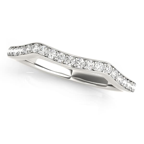 Curved Prong In Channel Wedding Band — White Gold
