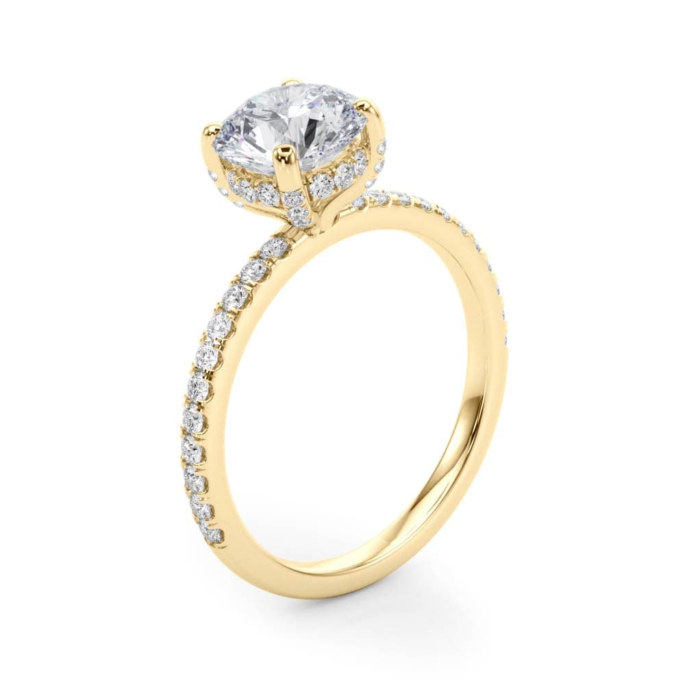 Hidden Halo Engagement Ring, style 50981, Angle view in yellow gold