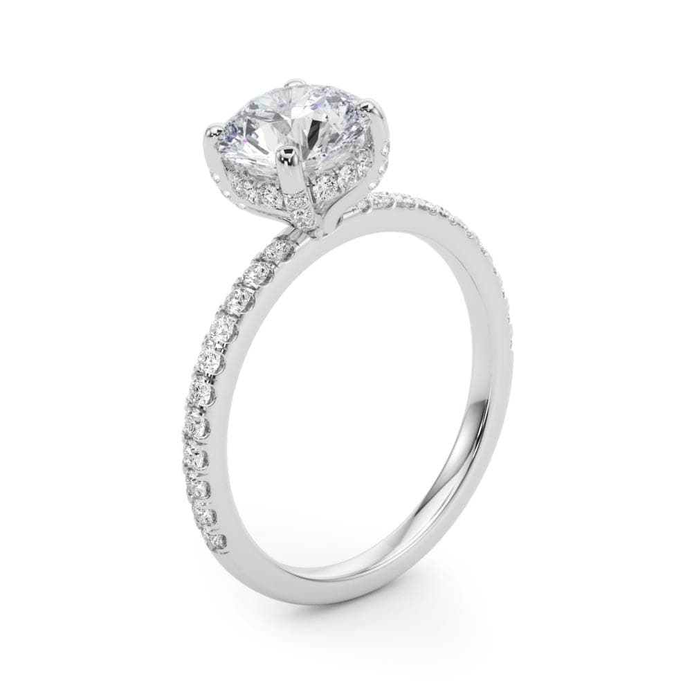 Hidden Halo Engagement Ring, style 50981, Angle view in white gold or platinum