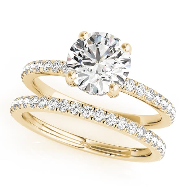 Hidden Halo Engagement Ring, style 50981, On hand view in yellow gold