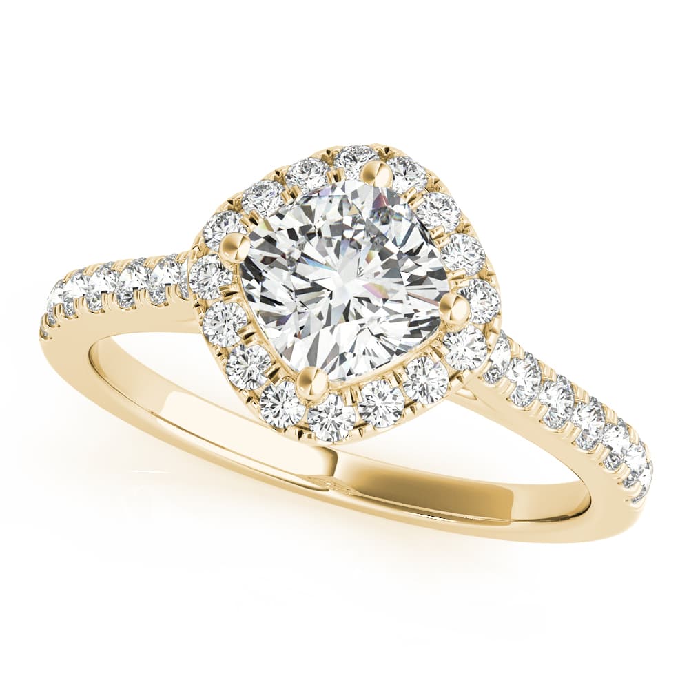 Single Row Accented Halo Engagement Ring, style 50982, Front view in yellow gold
