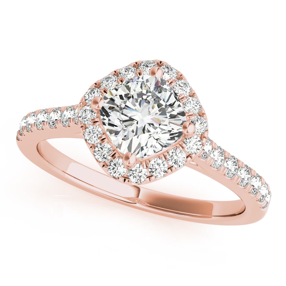 Single Row Accented Halo Engagement Ring, style 50982, Front view in rose gold