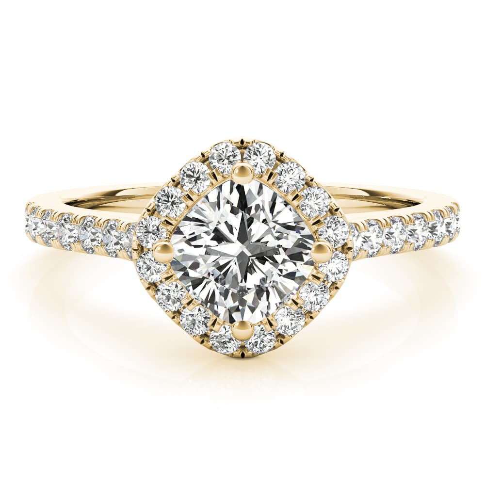 Single Row Accented Halo Engagement Ring, style 50982, Angle view in yellow gold