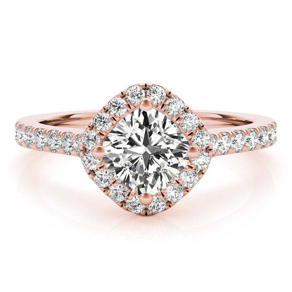 Single Row Accented Halo Engagement Ring, style 50982, Angle view in rose gold